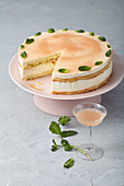 Almond sponge cake with buttermilk panna cotta