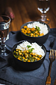 Chickpea and spinach curry with sweet potatoes