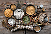 Autumn harvest still - seeds, dried beans, nuts