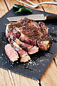 Grilled rib-eye steak with sea salt