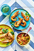 Southern-fried prawns and Hot gumbo dip