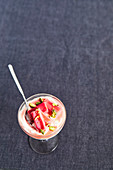 Rhubarb fool with confit rhubarb and pistachios