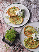 Green pancakes with herb quark