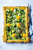 Green phyllo tart with ricotta and eggs