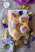 Yeast rolls with edible flowers