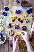 Making cookies with edible flowers