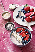 Superfood smoothie bowl with berries and coconut