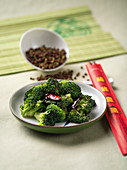 Flash-fried broccoli with Sichuan pepper and chilli (China)