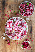 Raspberry ice cream popsicles