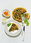 Oriental spinach quiche with pine nuts