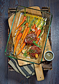 Oven-roasted beef medallions with spiced carrots