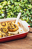 Porcini mushroom pastries in a baking dish