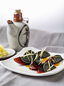 Pidan (thousand year-old eggs) with ginger and soy sauce, China