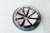 Moist, gluten-free chocolate cake with icing sugar