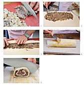 Prepare puff pastry snail with wild boar