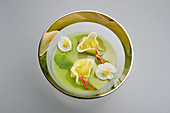 Wax begonia with radish and cucumber and sorrel juice