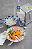 Oriental salmon curry with green beans and jasmine rice