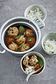 Saigon-style Königsberger Klopse (meatballs in a white sauce with capers) with fragrant rice