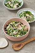 Cauliflower tabbouleh with radishes and pumpkin seeds