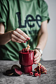 Beetroot smoothie with raspberries and pomegranate