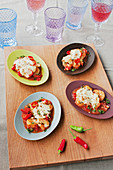 Gratinated prawns with mozzarella and tomatoes