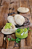 Pitta breads with pea hummus
