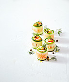Cucumber sushi with cream cheese, capers and dill