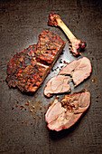 Grilled leg of wild boar seasoned with anise, cardamom and cubeb pepper