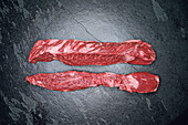 Raw beef hanger steaks