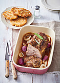 Old Bohemian pork roast with ginger and beer with cabbage