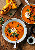 Pumpkin soup with poached eggs