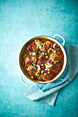 Chicken tagine with lemons, olives and pomegranates