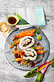 Sushi-style salmon and prawn rolls