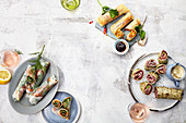 Summer rolls – vegetarian, salmon and pastrami