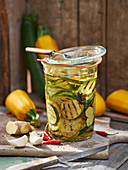 Pickled oriental courgette in a ginger and chilli oil