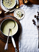 Leek, fennel and potato soup with cashel blue cheese