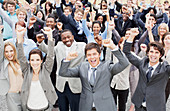 Portrait of business people cheering