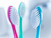 Close up of toothbrushes