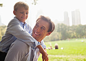 Father and son in urban park