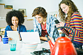 Friends relaxing together in kitchen