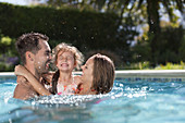 Family playing in swimming pool