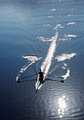 Man rowing on lake