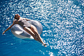 Carefree woman floating