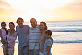 Family smiling together on beach