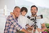 Multi-generation men using telescope