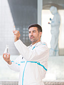 Scientist in clean suit