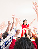 Business people cheering