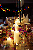Lit candles on table at party