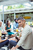 Man smiling at party