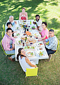 Friends smiling together at table